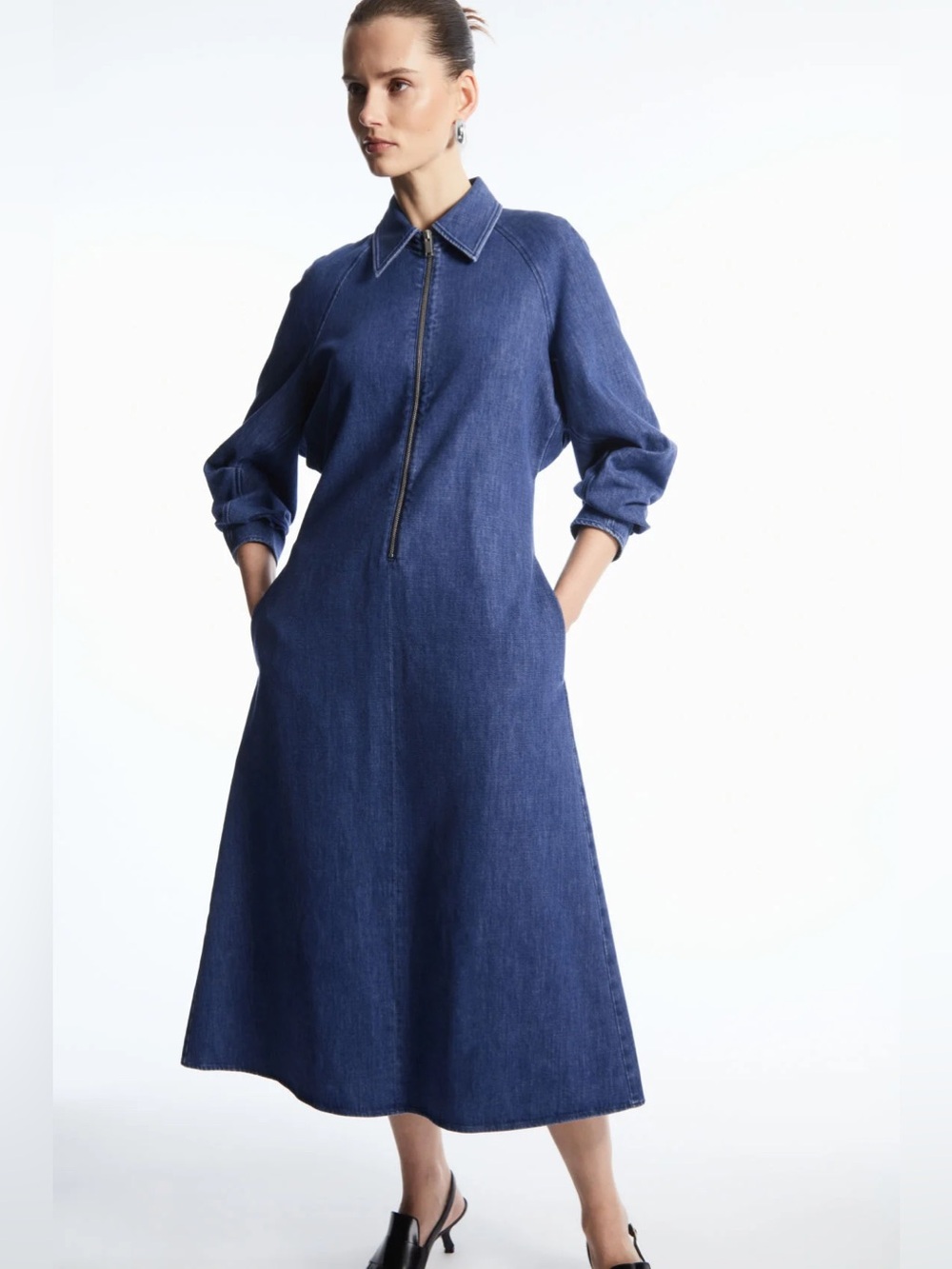 COS // Denim Zipper Long Sleeve Dress